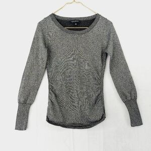 Banana Republic Gray Knit Crew Neck  Elastic Cuff Gathered Side Sweater P2184
